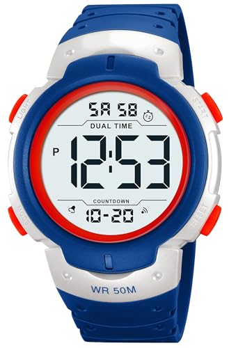 デジタル腕時計 メンズ 防水腕時計 ledバックライト 男性 スポーツウォッチ ストップウォッチ機能付き 防水時計 文字が大きくて見やすい 目覚まし時計